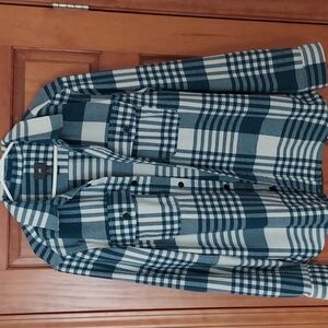 H&M Mens Large Long Sleeve Button Up Blue White Flannel